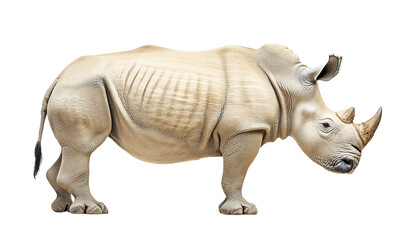 Obraz premium White Rhinoceros, Profile View, Isolated on Transparent PNG, Wildlife Photography