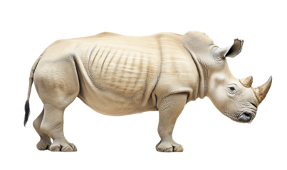 White Rhinoceros, Profile View, Isolated on Transparent PNG, Wildlife Photography