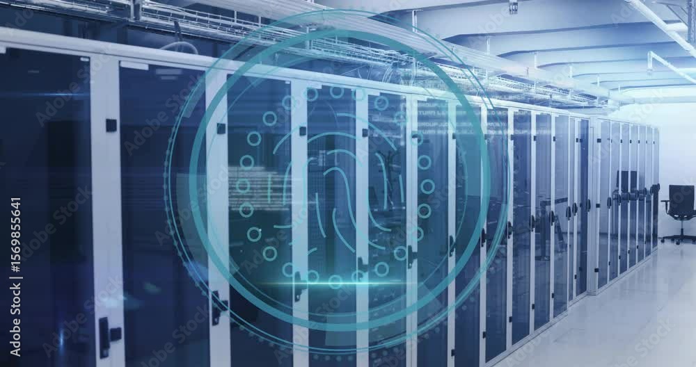 Aufkleber camera holding server racks as cyber security label fading and rings forming scanning interface