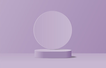 Abstract realistic purple 3d round podium and circle shape backdrop. Minimal scene for product display mockup. Vector geometric platform. Vector stage for product promotion. Pedestal for showcase.
