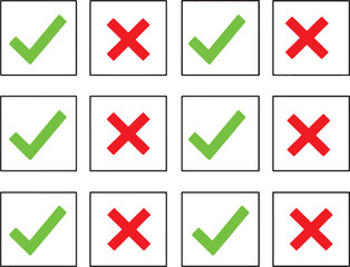 Checkbox Set with Green Ticks and Red Crosses for Surveys and Tests
