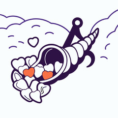 Cartoon Horn of Plenty Overflowing with Hearts