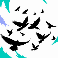 Silhouette Flock of Birds Flying, Abstract Art