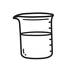 Vector illustration of a beaker with liquid and measuring scale in minimal line art style.