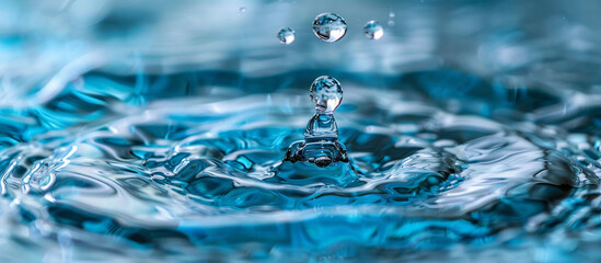 Water drop splashing into blue ripples, creating waves