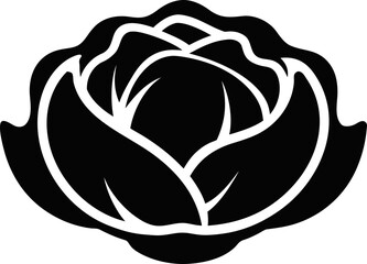 Whole Cabbage Icon Vector Black and White