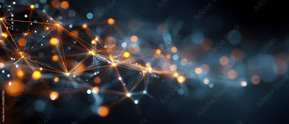 Poster a vibrant abstract representation of interconnected nodes and pathways, illustrating the concept of 