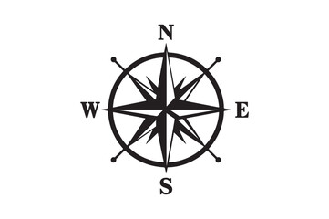 Nautical compass silhouette vector art illustration on white background