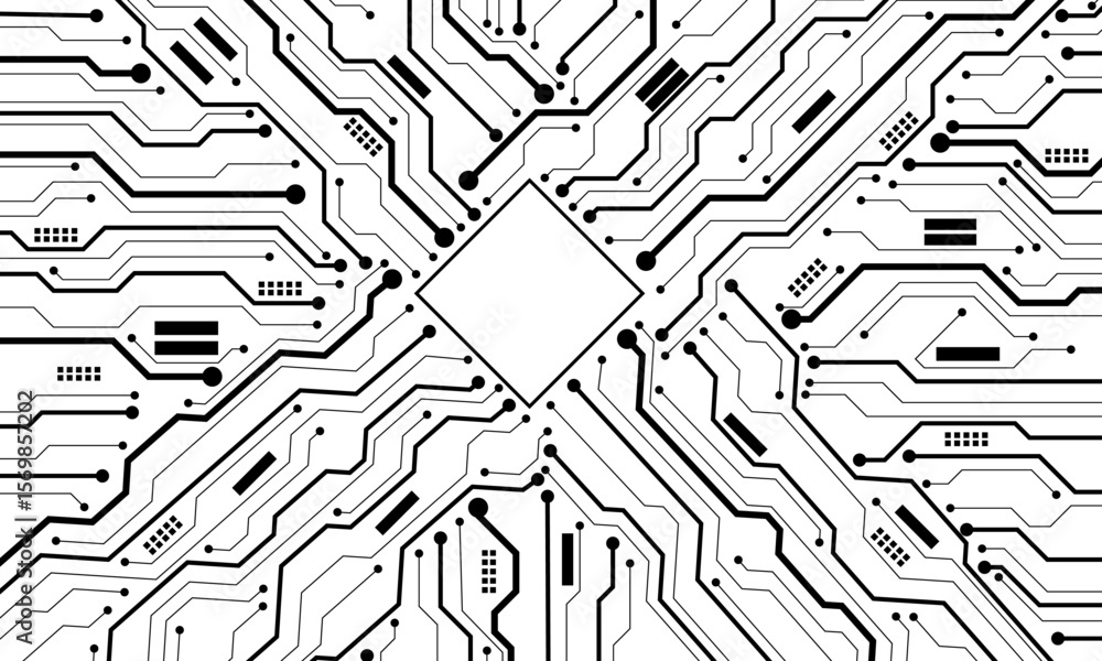 Poster abstract black circuit board technology connected lines electronics elements computer motherboard ch