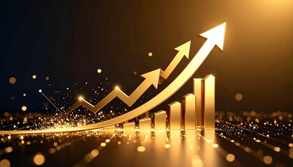 A scene of a gold arrow going up through a chart