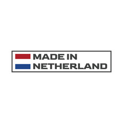 Modern vector label “Made in Netherlands” with Dutch national flag