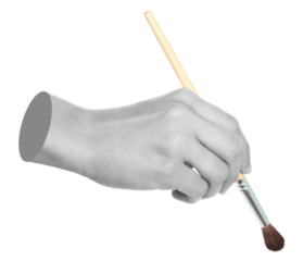 Woman hand holds paint brush, isolated on transparent background, painting and design concept. Contemporary art