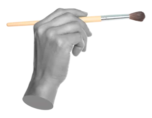 Fotobehang Schilderij Woman hand holds paint brush, isolated on transparent background, painting and design concept. Contemporary art  © rvlsoft