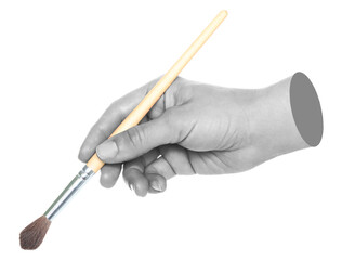Woman hand holds paint brush, isolated on transparent background, painting and design concept....