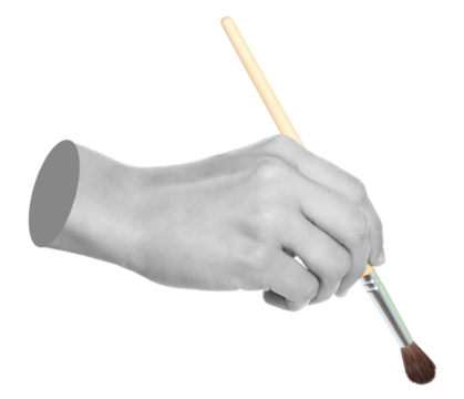 Woman hand holds paint brush, isolated on transparent background, painting and design concept. Contemporary art
