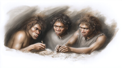 Ancient Humans Creating Animal Drawings on Cave Walls During Prehistoric Times