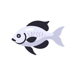 Obraz premium Cartoon Fish Illustration-Simple Fish Graphic-Freshwater Aquarium Fish Image-Cute Animal Clipart-Vector Fish Design-Black and White Fish Drawing