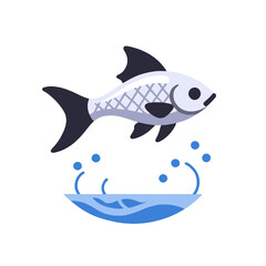 Cartoon Fish Jumping Out of Water Illustration-Cute Fish with Bubbles Graphic-Aquatic Animal Design for Kids-Ocean Life Art-Marine Creature Clipart
