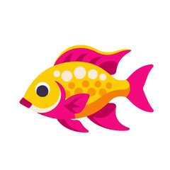 Cartoon Fish with Pink Fins and Yellow Body-Cute Aquatic Animal-Colorful Sea Creature Illustration-Underwater World Graphic-Kids Illustration-Cheerful Fish Image-Vector Fish Art