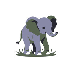 Obraz premium Cute Baby Elephant Illustration-Adorable Cartoon Elephant on Green Grass-Perfect for Children's Books and Educational Resources-Animal Clip Art Design