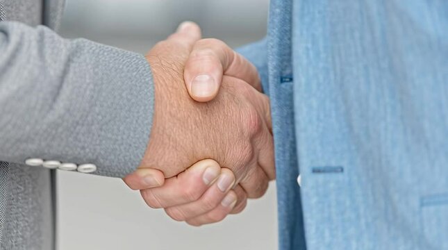 A close-up of two hands shaking, symbolizing agreement, partnership, and collaboration. The image captures the essence of trust and teamwork in a professional environment.