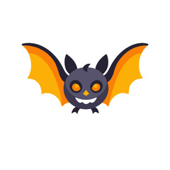 Obraz premium Cute Cartoon Bat for Halloween-Spooky Bat Illustration with Orange Wings-Halloween Vector Graphics-Funny Halloween Bat Character with Big Eyes and a Smile