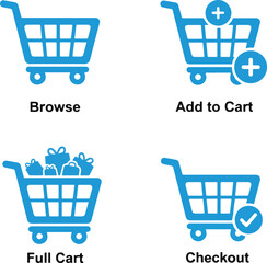 Blue Online Shopping Process Icons with Text Explanations