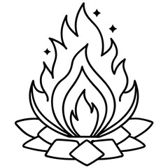 Minimal Holi Bonfire Outline Vector