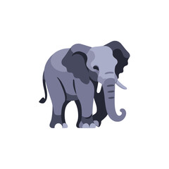 Obraz premium Cute Cartoon Elephant Illustration- Gray Elephant with Tusks- Animal Icon for Kids- Vector Graphic of a Friendly Elephant- Wildlife Clipart of Gentle Giant Elephant_