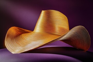 A golden cowboy hat with a detailed texture.