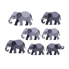 Cute Cartoon Elephants Illustration- Adorable Gray Elephant Group- Perfect for Kids Designs and Educational Resources- Vector Image of Seven Elephants_