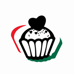 Hand-drawn Cupcake with Heart Decoration: Bakery Illustration