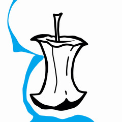 Simple Line Drawing of an Eaten Apple Core