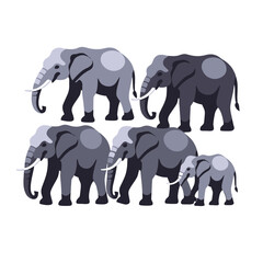 Fototapeta premium Elephant Family Illustration-Cartoon Elephants with Baby Elephant-Cute Animal Graphic-Wildlife Artwork for Kids-Elephant Herd Clipart