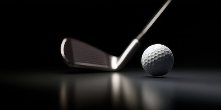 The golf club and ball set against a dark background, representing precision and skill. - Powered by Adobe