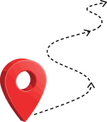 3D Map Pin with Dashed Arrow Route for GPS Navigation