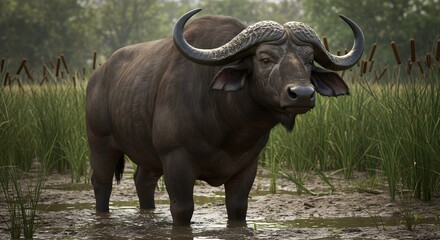 Obraz premium Buffalo standing in muddy water