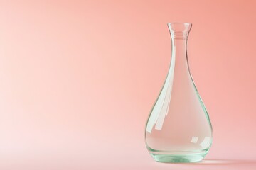 Clear glass decanter on a pale pink background.