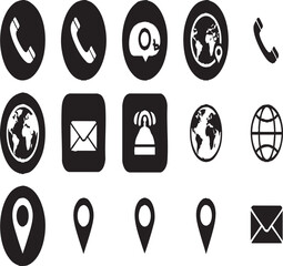 Essential contact icons: phone, globe, location, and email symbols for websites, apps, and business stationery.


