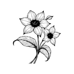Elegant floral arrangement featuring delicate line art with blooming petals and leaves creating timeless charm and beauty