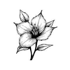 Elegant botanical illustration of a lily flower with delicate petals and leaves for design
