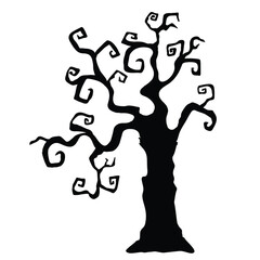 Halloween vector scary tree isolated on white background. Halloween hand drawn dead tree.