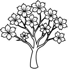 Minimal Sakura Blossom Tree Line Art