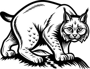 Obraz premium Hand drawn wild lynx illustration in black and white engraving