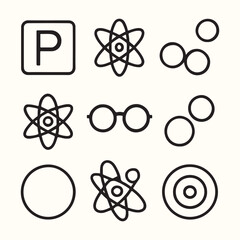 A set of vector atom icons for science and technology design with nuclear and molecular symbols