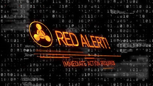 Binary scrolling icon fading RTJ morphing into RED ALERT ACTION REQUIRED glitches demanding