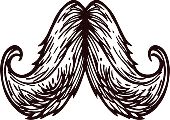 Obraz premium Hand drawn vintage curled mustache illustration with ornate detailing and textured shading design