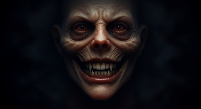Creepy Smiling Face with Sharp Teeth