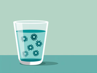 Illustration of a Glass of Water Showing Microorganisms Swirling in Liquid With Simple Background Design