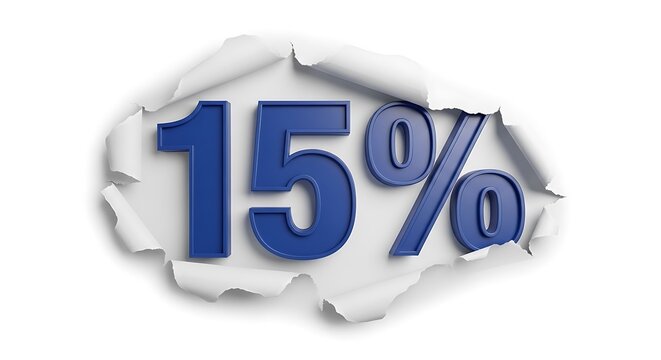 15 Percent Blue Number with Torn Paper